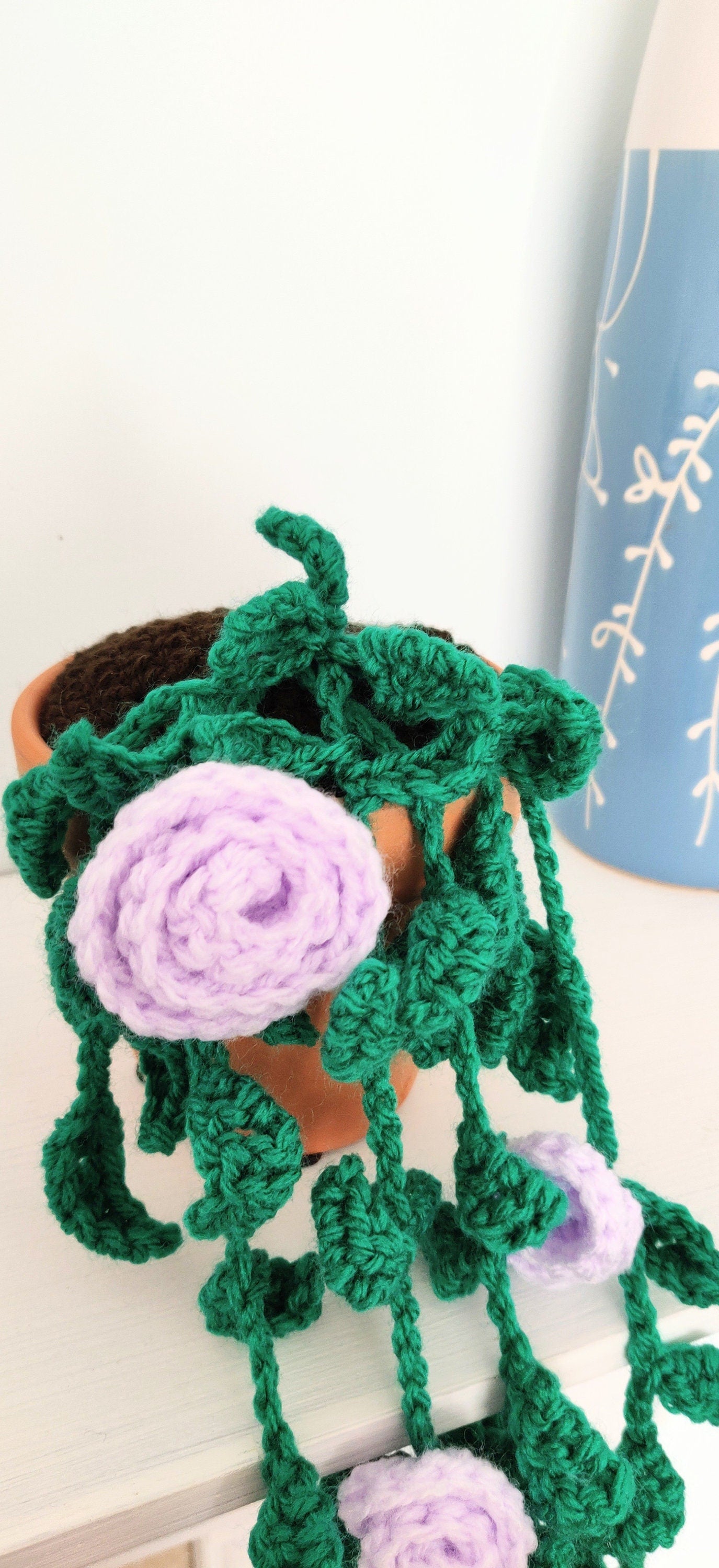 Hanging Artificial Roses, Crochet Artificial Roses, Artificial Flower Arrangement, Trailing Houseplant, Rose Plant Gift, Fake Roses in Vase