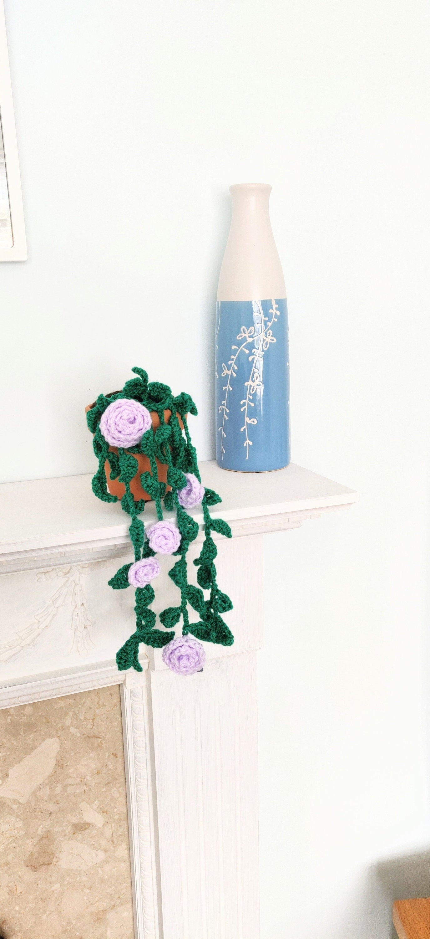 Hanging Artificial Roses, Crochet Artificial Roses, Artificial Flower Arrangement, Trailing Houseplant, Rose Plant Gift, Fake Roses in Vase