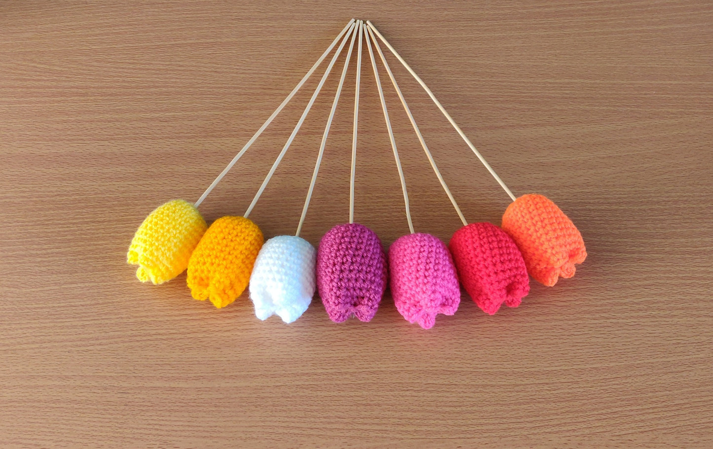 Crochet Tulips Bouquet, Crochet Flower, Rainbow Crochet Flowers, Forever Flowers, Tulip Gift for Mom Handmade Flowers, Birthday Gift for Her