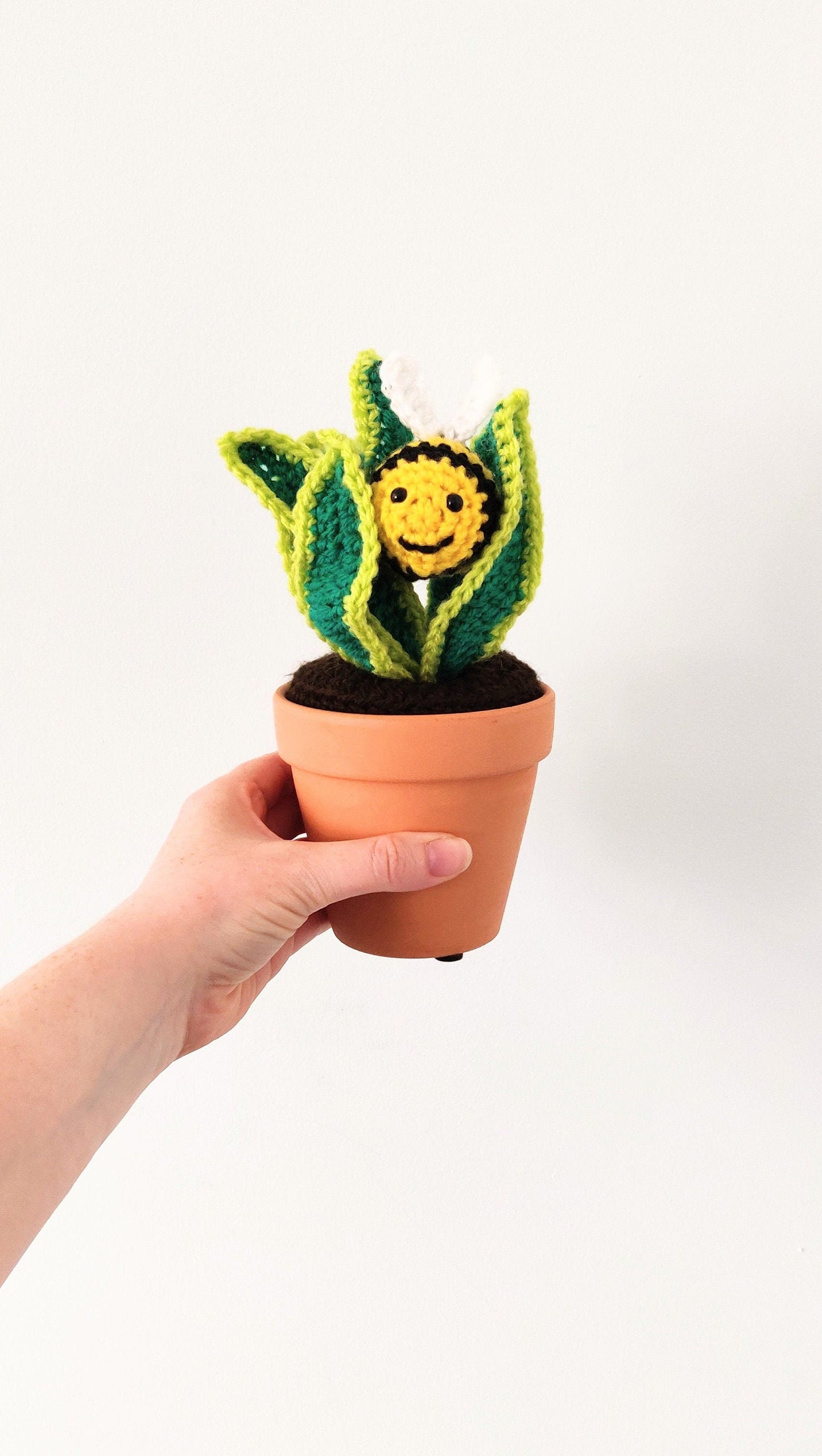 Crochet Plant in a Terracotta Pot, Artificial Plant in Pot, Fake Plant in Pot, Indoor Plant, Artificial Plant, Bumble Bee Gift