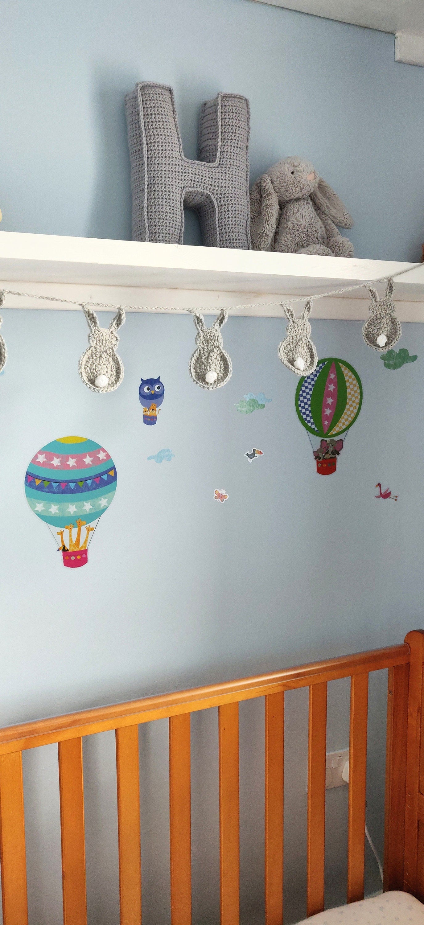 Gray Bunny Rabbit Garland Nursery, Bunny Rabbit Nursery, Kids Room Decor, Kids Gift, Bunting Nursery, Bunny Tails, Bunny Ears, Garland Decor
