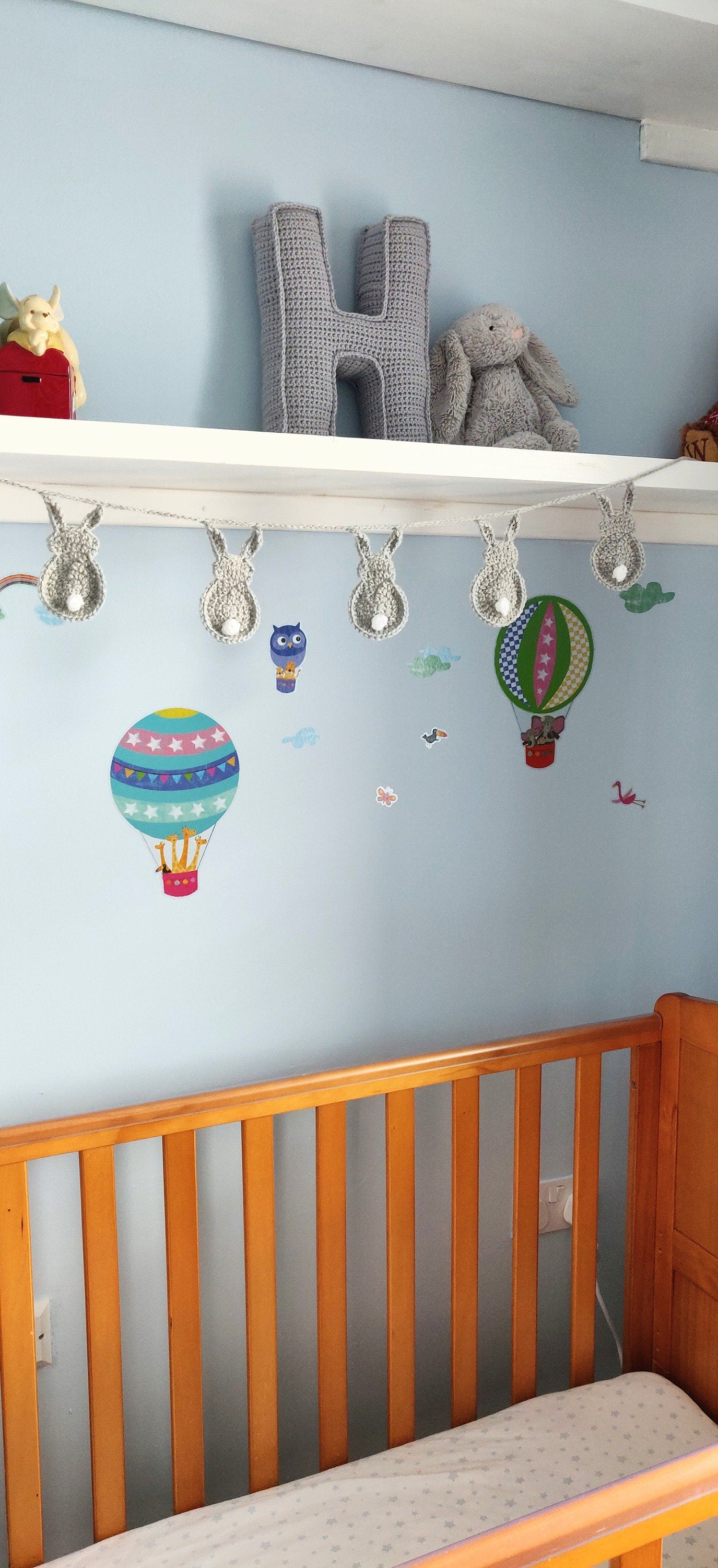 Gray Bunny Rabbit Garland Nursery, Bunny Rabbit Nursery, Kids Room Decor, Kids Gift, Bunting Nursery, Bunny Tails, Bunny Ears, Garland Decor