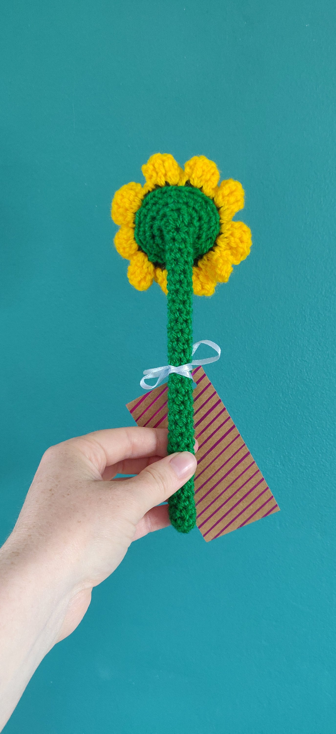 Crochet Sunflower Teacher Gift, Personalised Artificial Flower