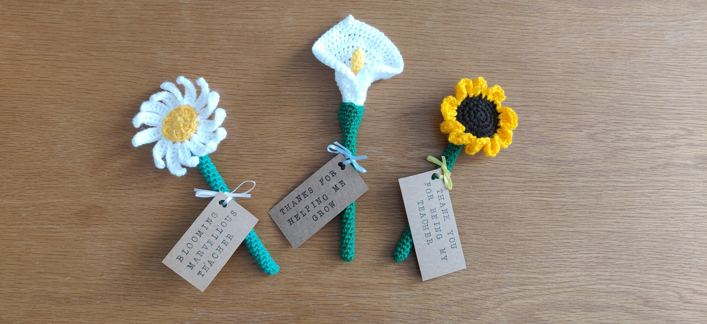 Crochet Sunflower Teacher Gift, Personalised Artificial Flower