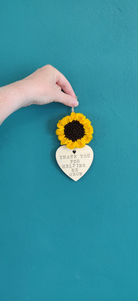 Thank You For Helping Me Grow Teacher Gift, Sunflower Teacher Gift, Teacher Sign, Unique Teacher Gift, Teacher Wall, Teacher Hanging Heart