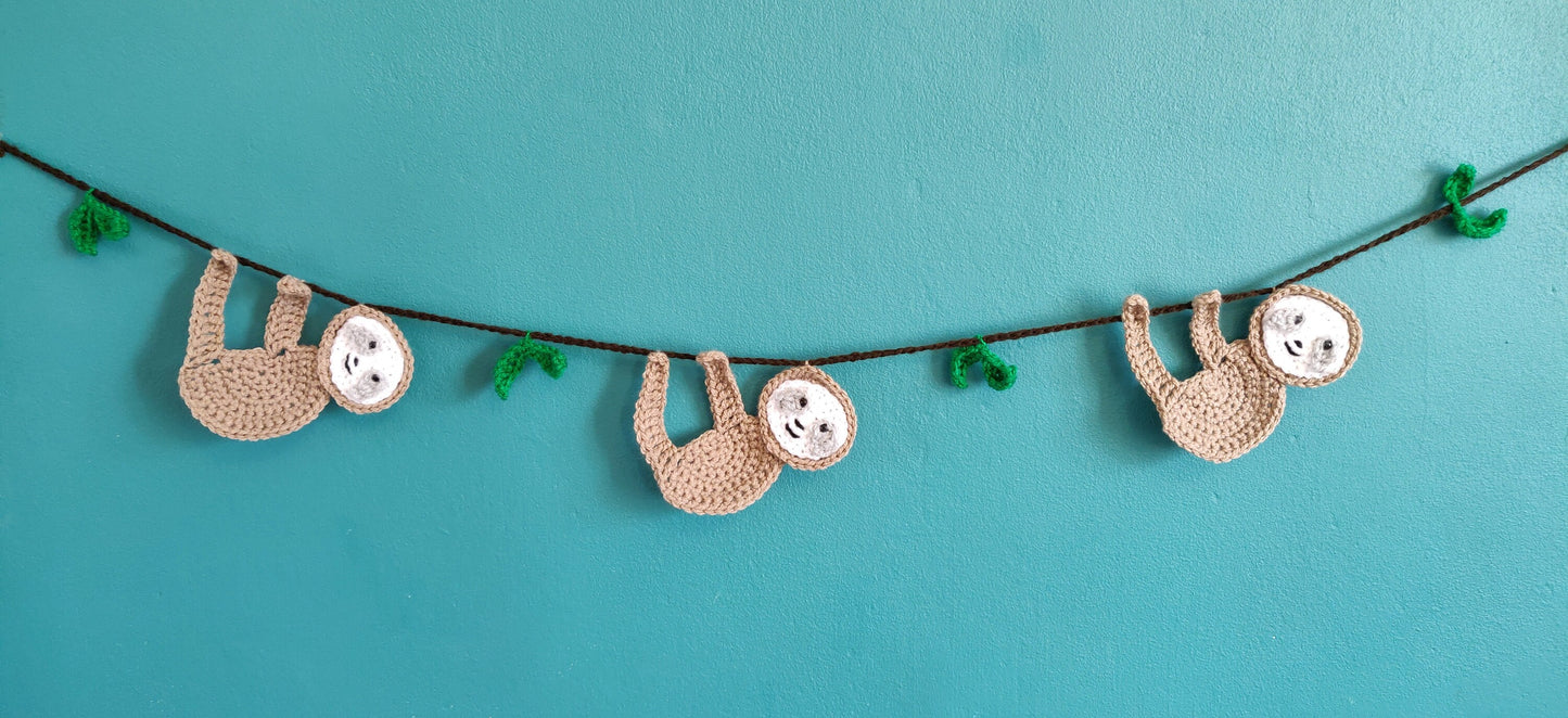 Crochet Sloth Bunting, Sloth Gift, Sloth Birthday Decoration, Sloth Gifts for Her, Sloth Garland, Sloth Life, Sloth Theme Decorations