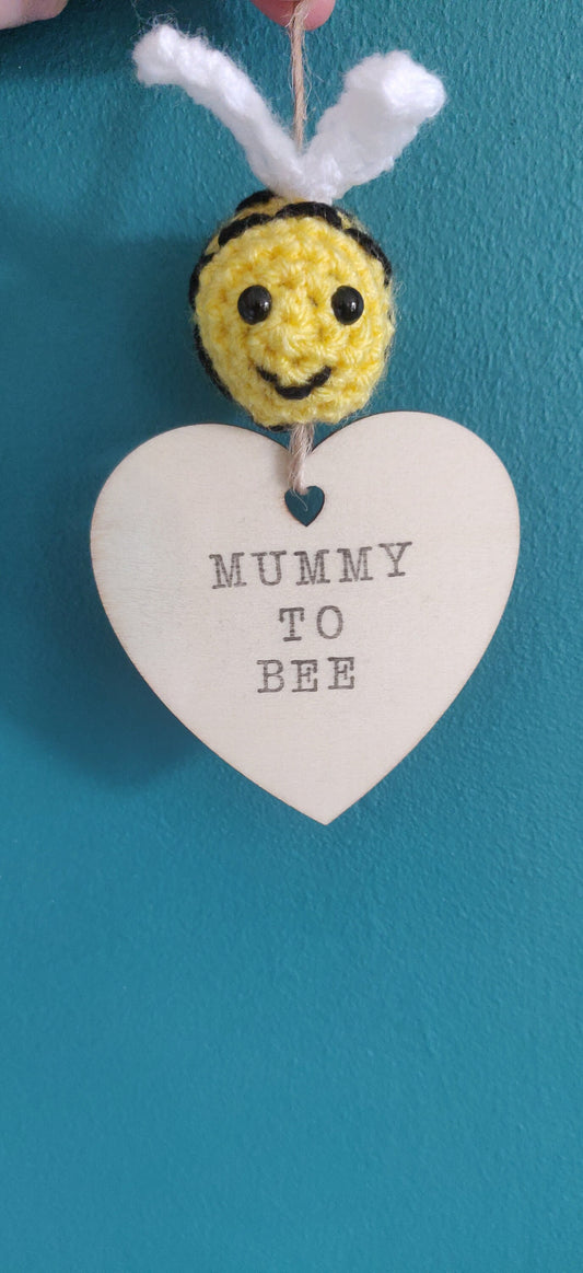Crochet Bumblebee Wooden Mummy To Bee Sign, Baby Shower Gift
