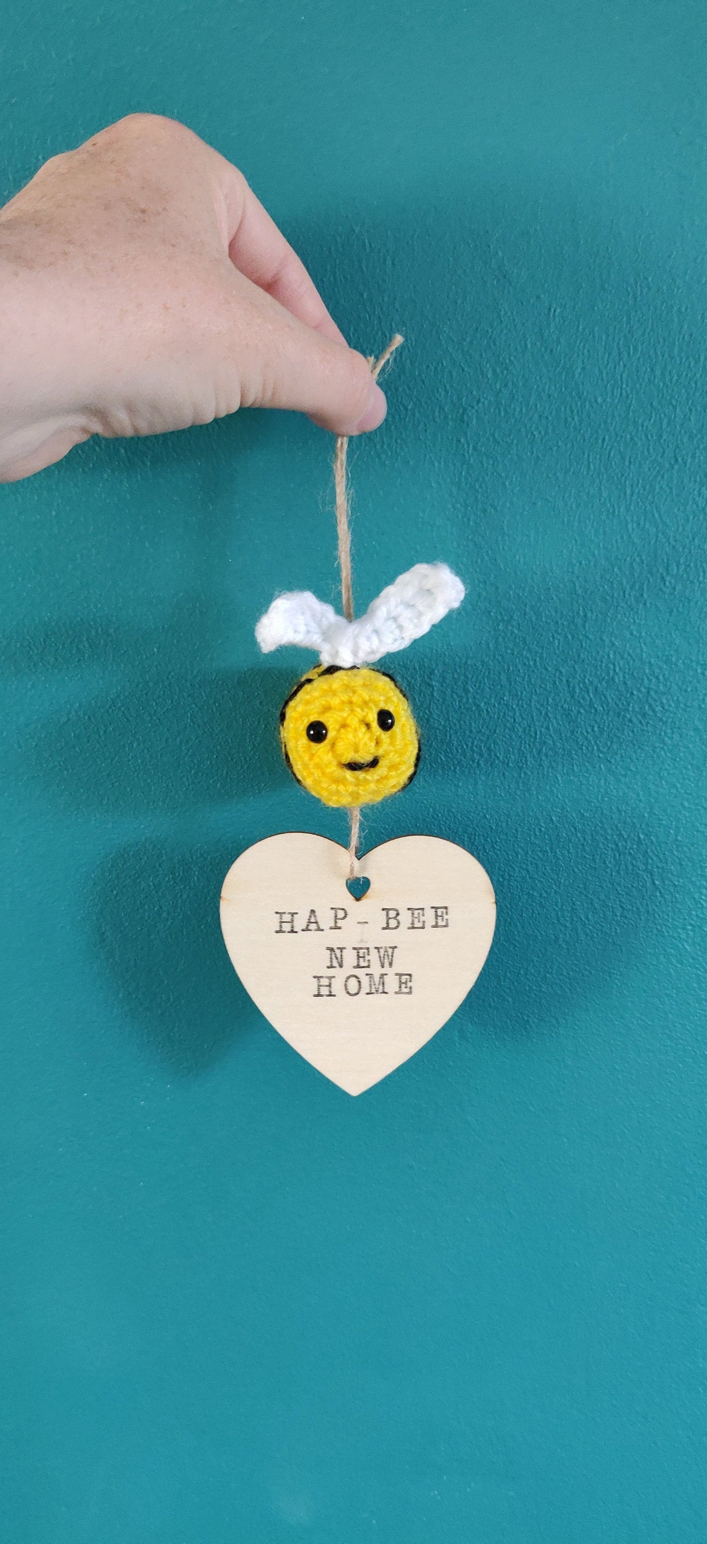 Crochet Bumblebee New Home Wooden Sign, Hap-Bee Wall Plaque