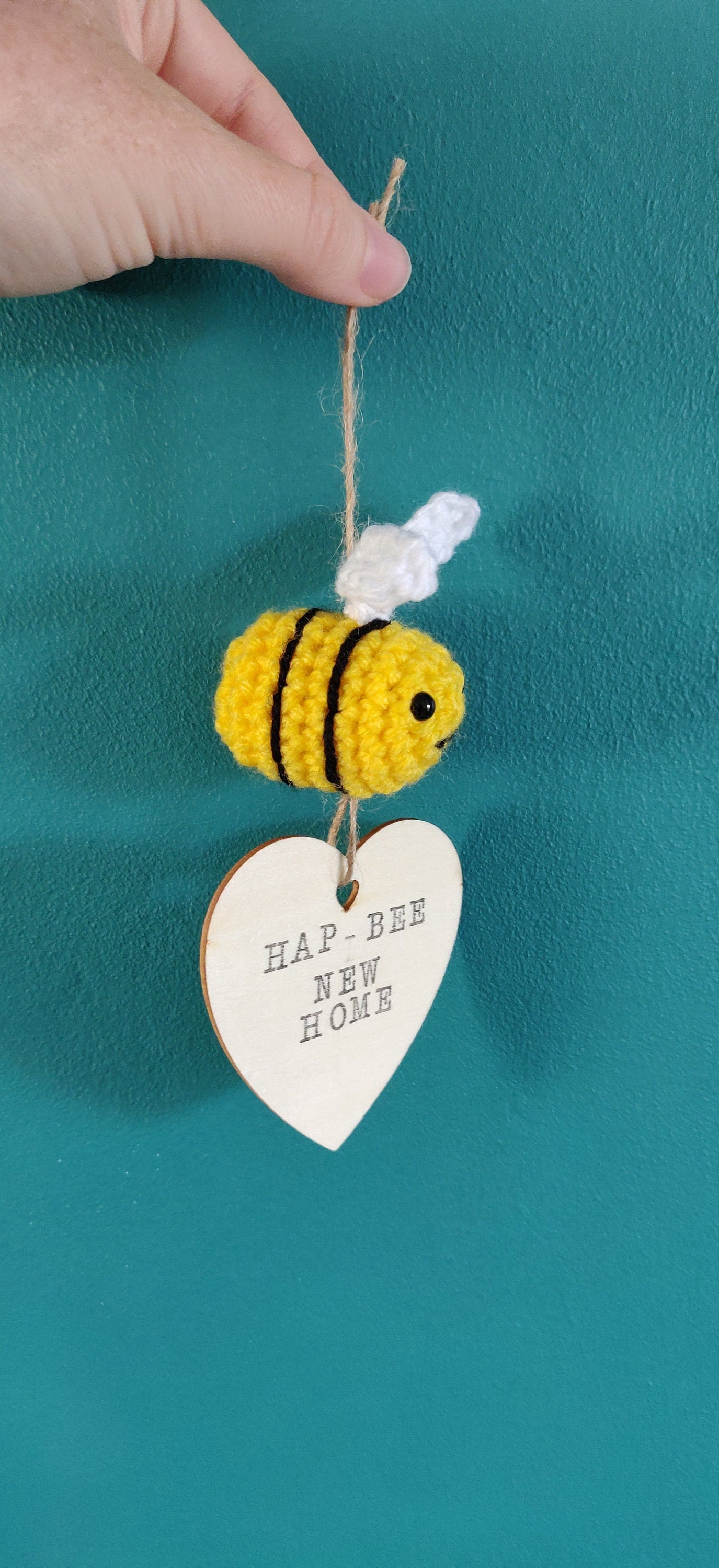 Crochet Bumblebee New Home Wooden Sign, Hap-Bee Wall Plaque