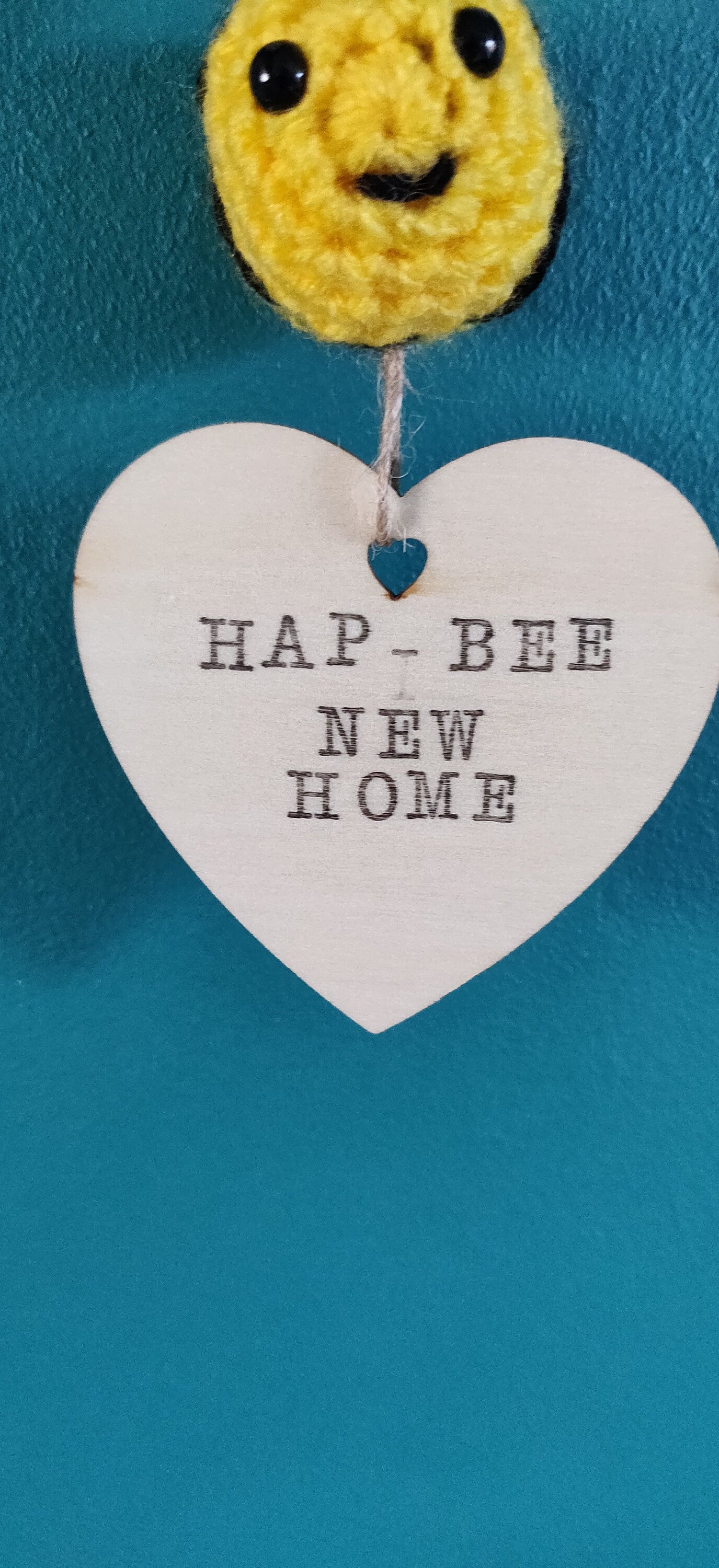 Crochet Bumblebee New Home Wooden Sign, Hap-Bee Wall Plaque