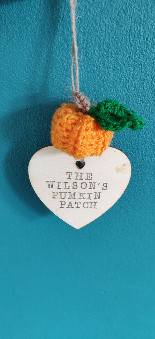 Personalized Pumpkin Patch Wooden Sign: Crochet Pumpkin Autumn Decor