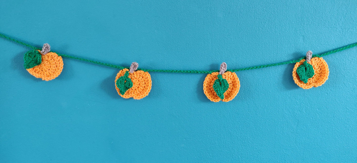 Pumpkin Bunting, Halloween Decor, Personalised Pumpkin Patch Garland, Orange Crochet Pumpkin Garland, Fall Decor, Autumn Decoration