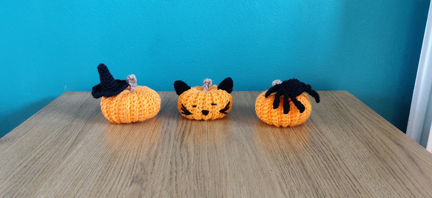 Crochet Halloween Pumpkin Set, Cat, Witch, Spider Decorations