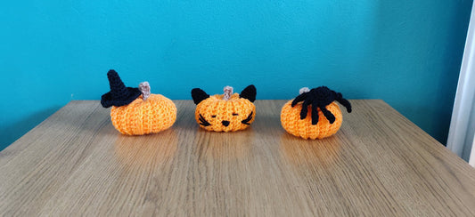 Crochet Halloween Pumpkin Set, Cat, Witch, Spider Decorations