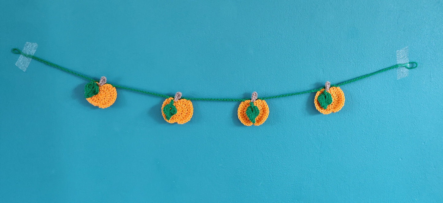 Pumpkin Bunting, Halloween Decor, Personalised Pumpkin Patch Garland, Orange Crochet Pumpkin Garland, Fall Decor, Autumn Decoration