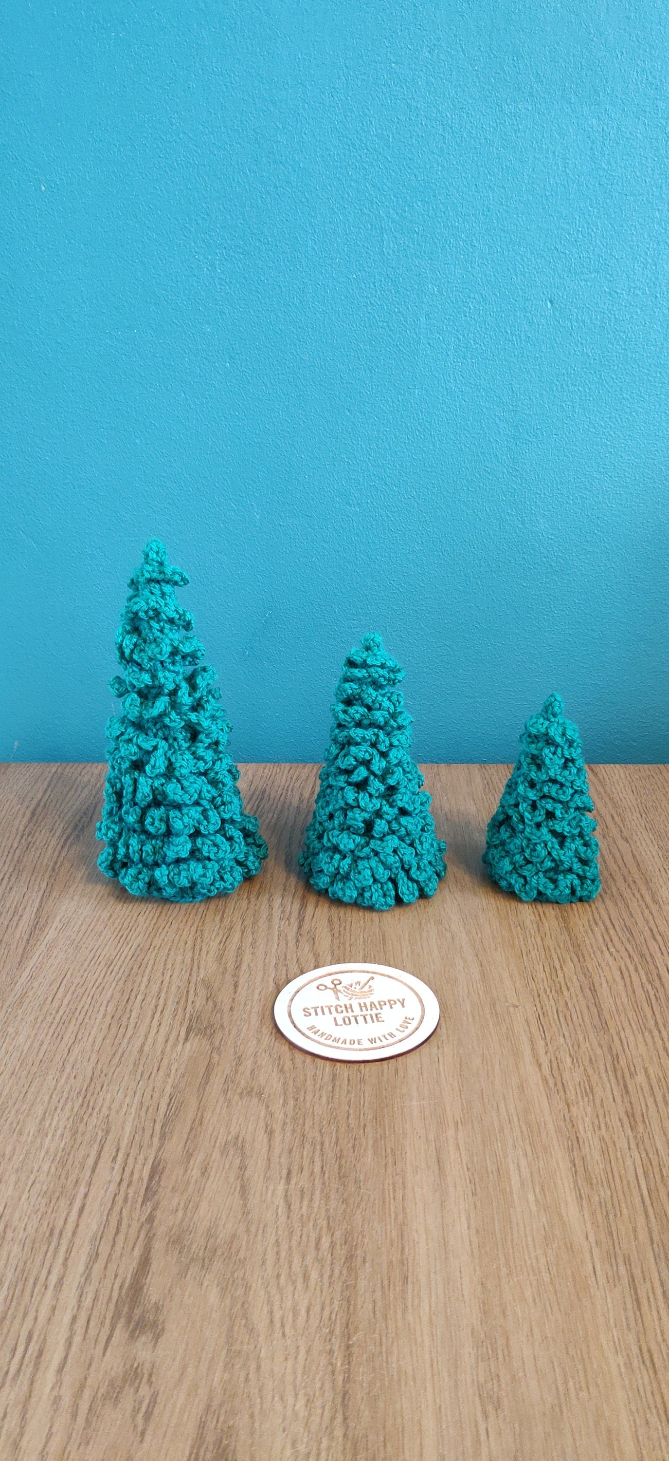 Crochet Christmas Tree Set, Mini Green Ornaments, Table Decor