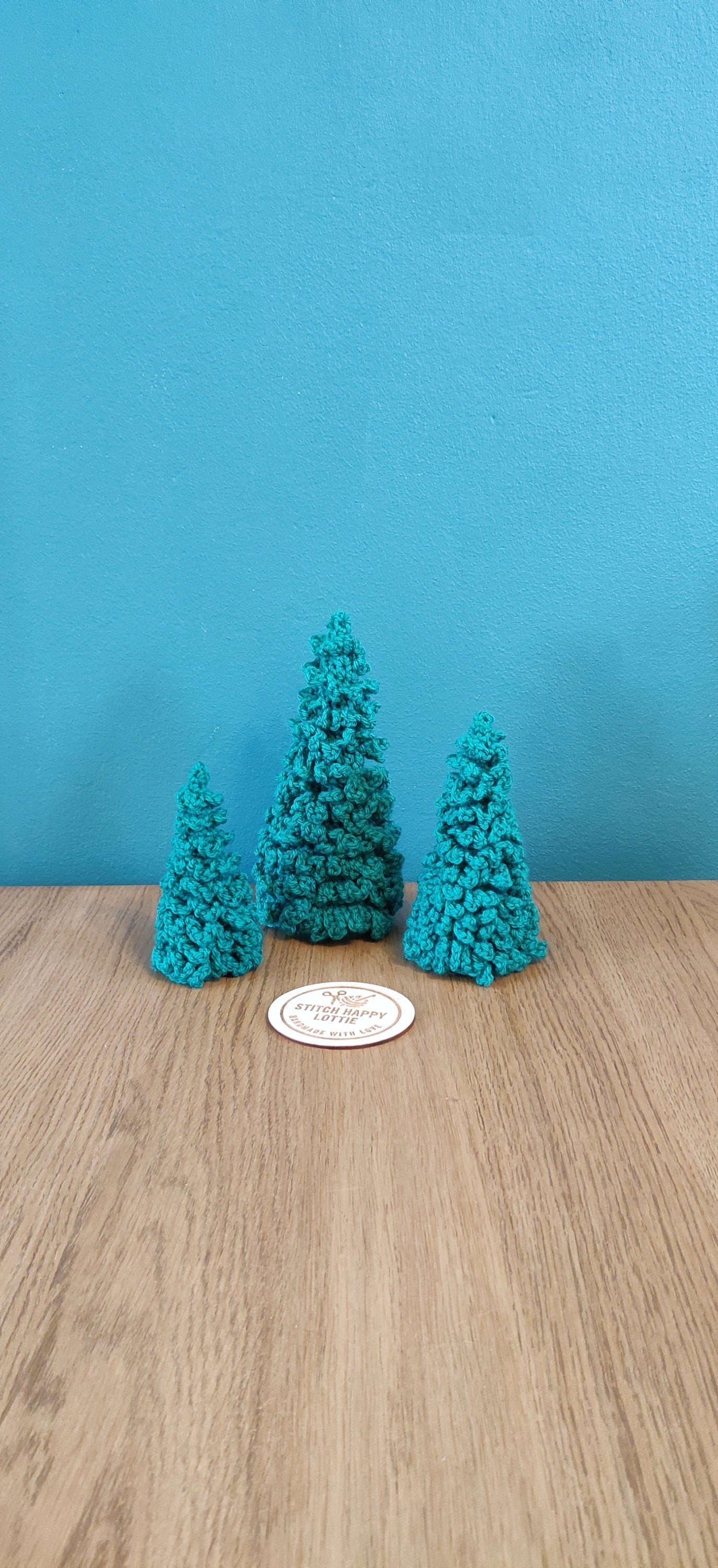Crochet Christmas Tree Set, Mini Green Ornaments, Table Decor