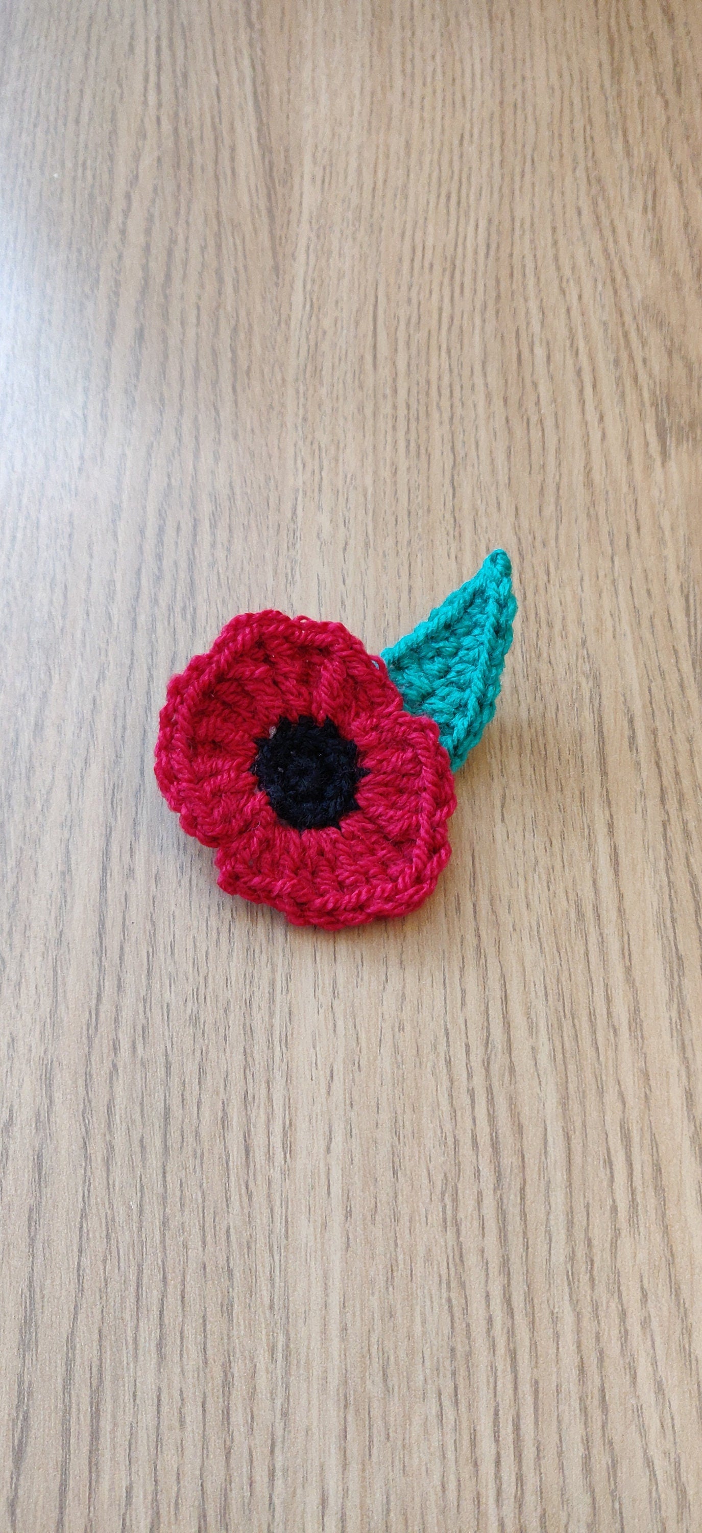 Crochet Poppy Brooch: Remembrance Day Poppy Pin, Charity Gift