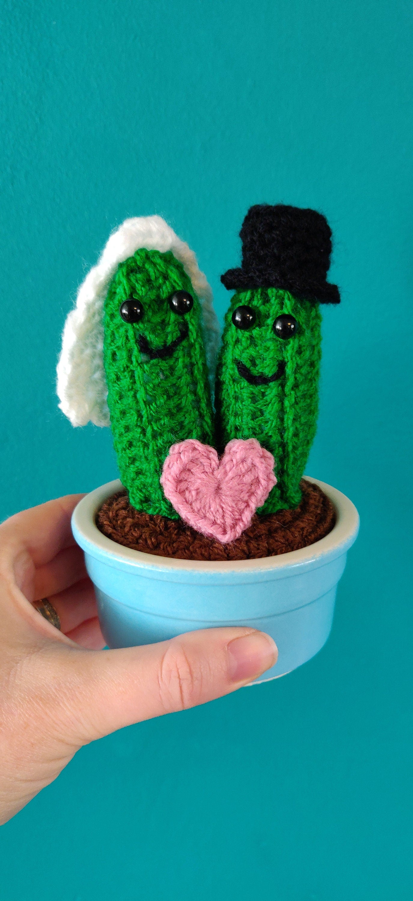 Crochet Cactus Wedding Cake Topper, Bride and Groom Gift
