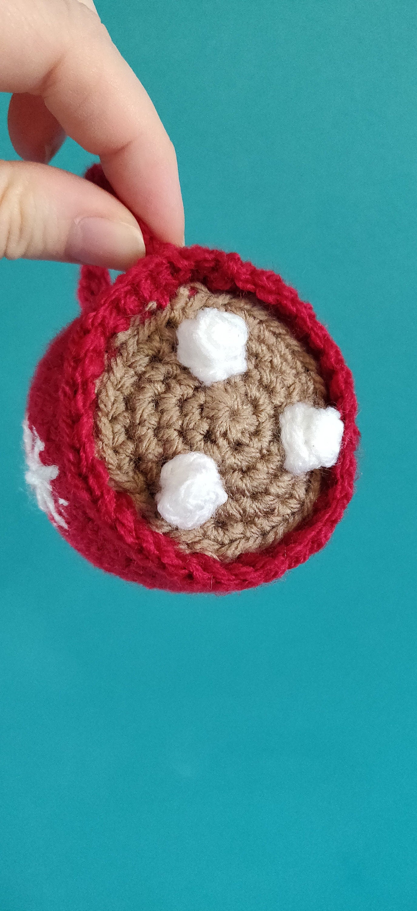Crochet Hot Chocolate Mug Ornament, Christmas Snowflake Decor