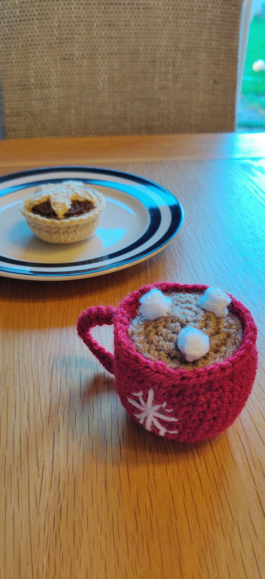 Crochet Mince Pie and Hot Chocolate Christmas Ornaments, Set of Two