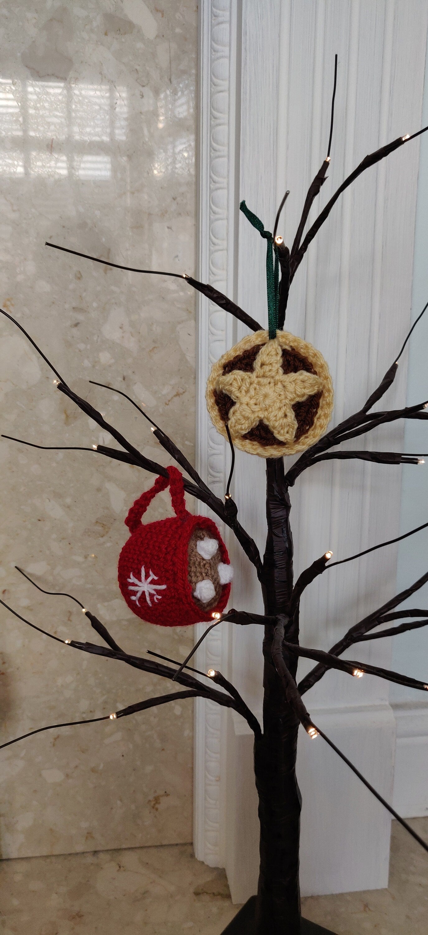 Crochet Mince Pie and Hot Chocolate Christmas Ornaments, Set of Two