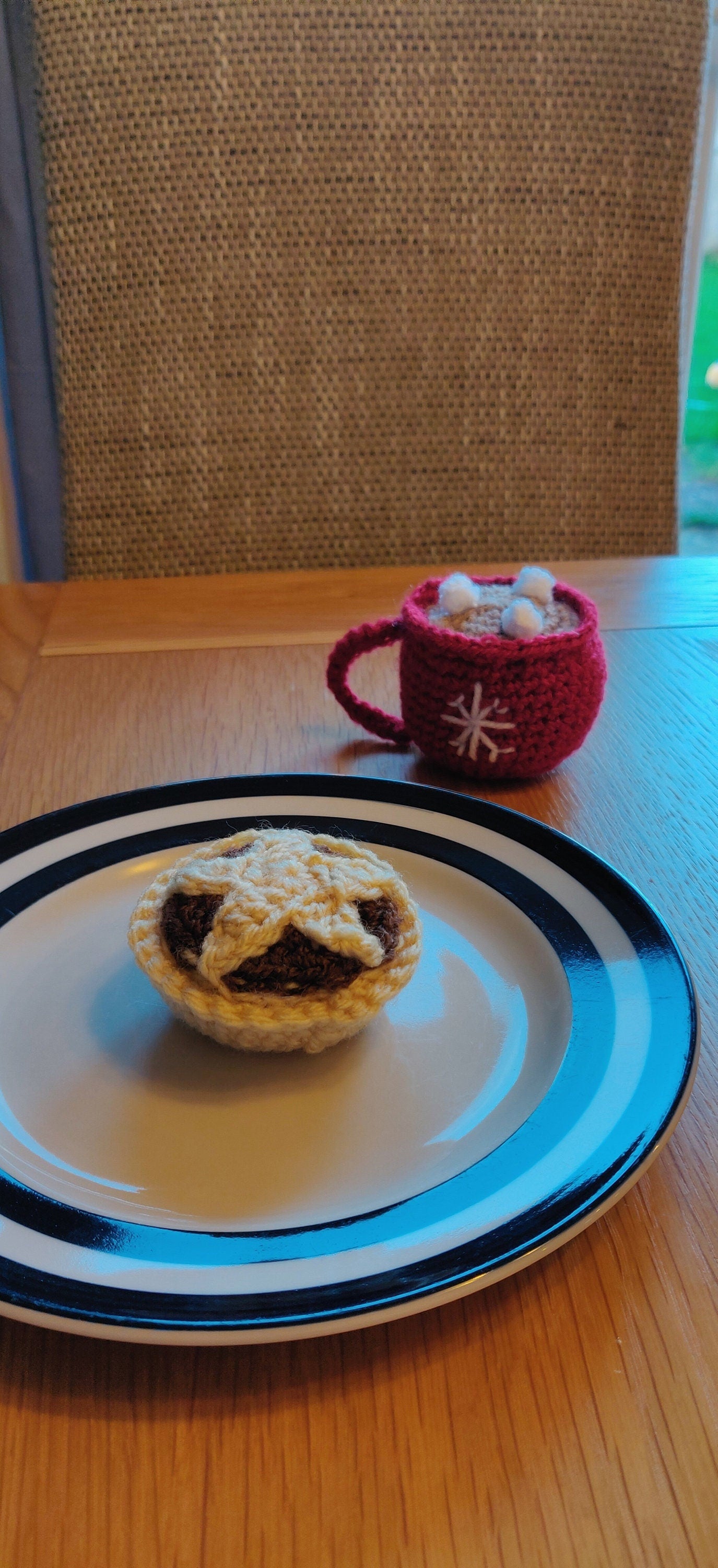 Crochet Mince Pie and Hot Chocolate Christmas Ornaments, Set of Two