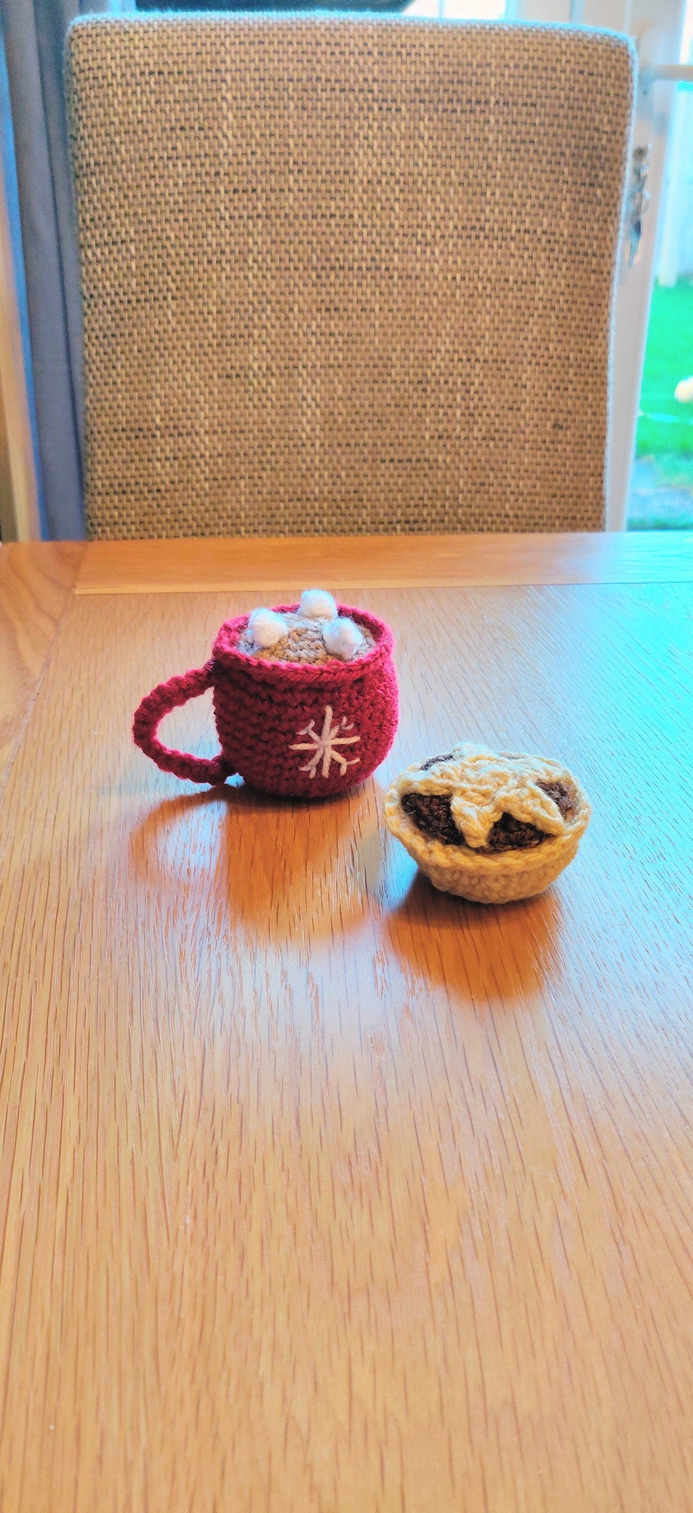 Crochet Mince Pie and Hot Chocolate Christmas Ornaments, Set of Two