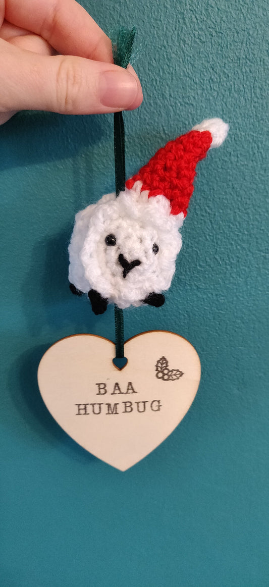 Crochet Sheep Baa Humbug Ornament: Funny Scrooge Gift