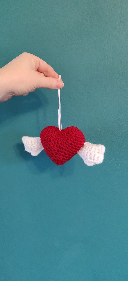 Crochet Heart With Wings Door Hanger, Ventines Day Gift, Valentine's Heart Decoration, Heart Wall Decor, Heart and Wings Memorial Gift