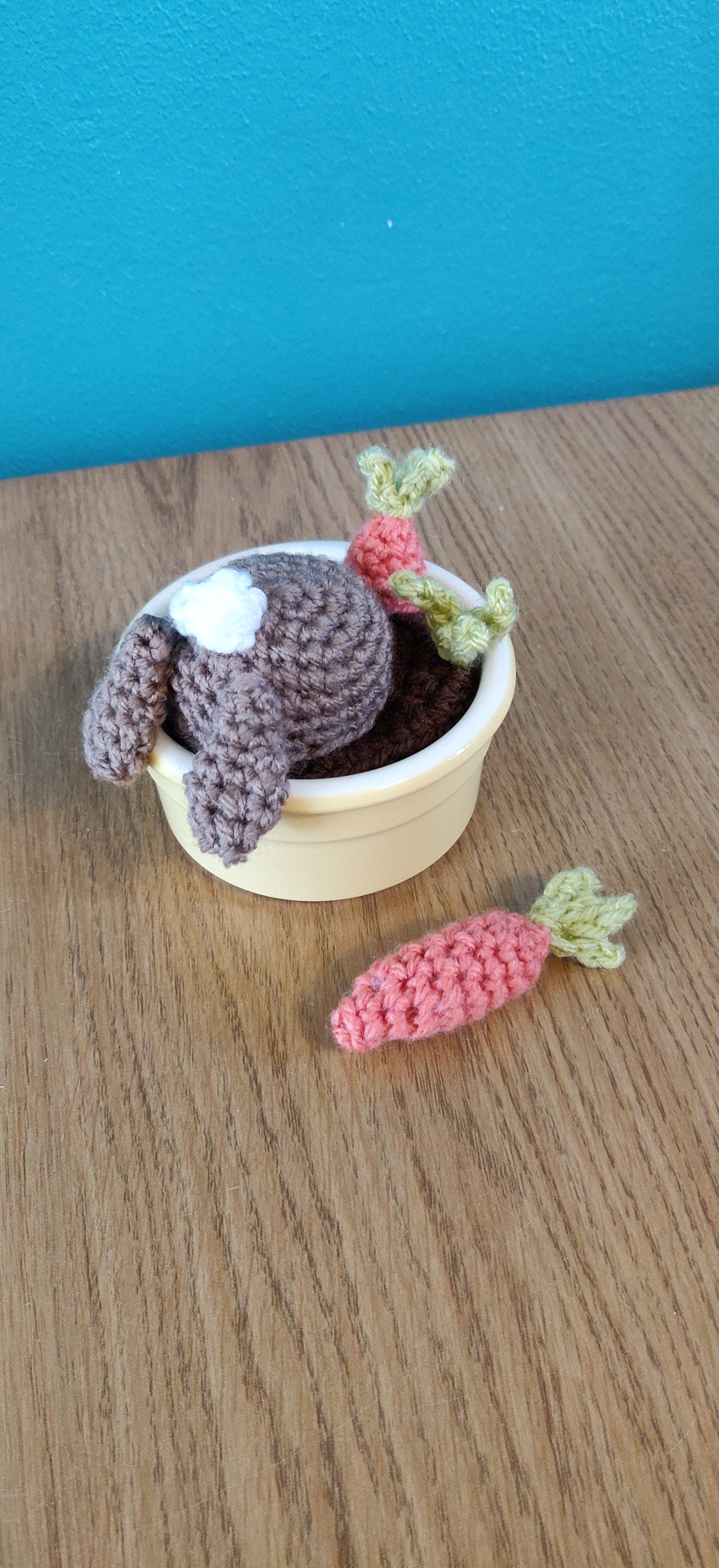 Easter Bunny in Plant Pot, Easter Decorations, Crochet Bunny, Easter Bunny with Carrot, Easter Gift, Spring Plant, Easter Bunny Ornament