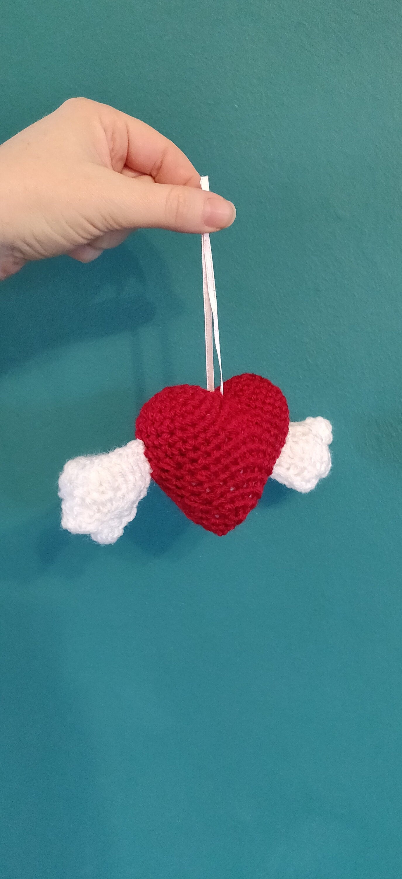 Crochet Heart With Wings Door Hanger, Ventines Day Gift, Valentine's Heart Decoration, Heart Wall Decor, Heart and Wings Memorial Gift