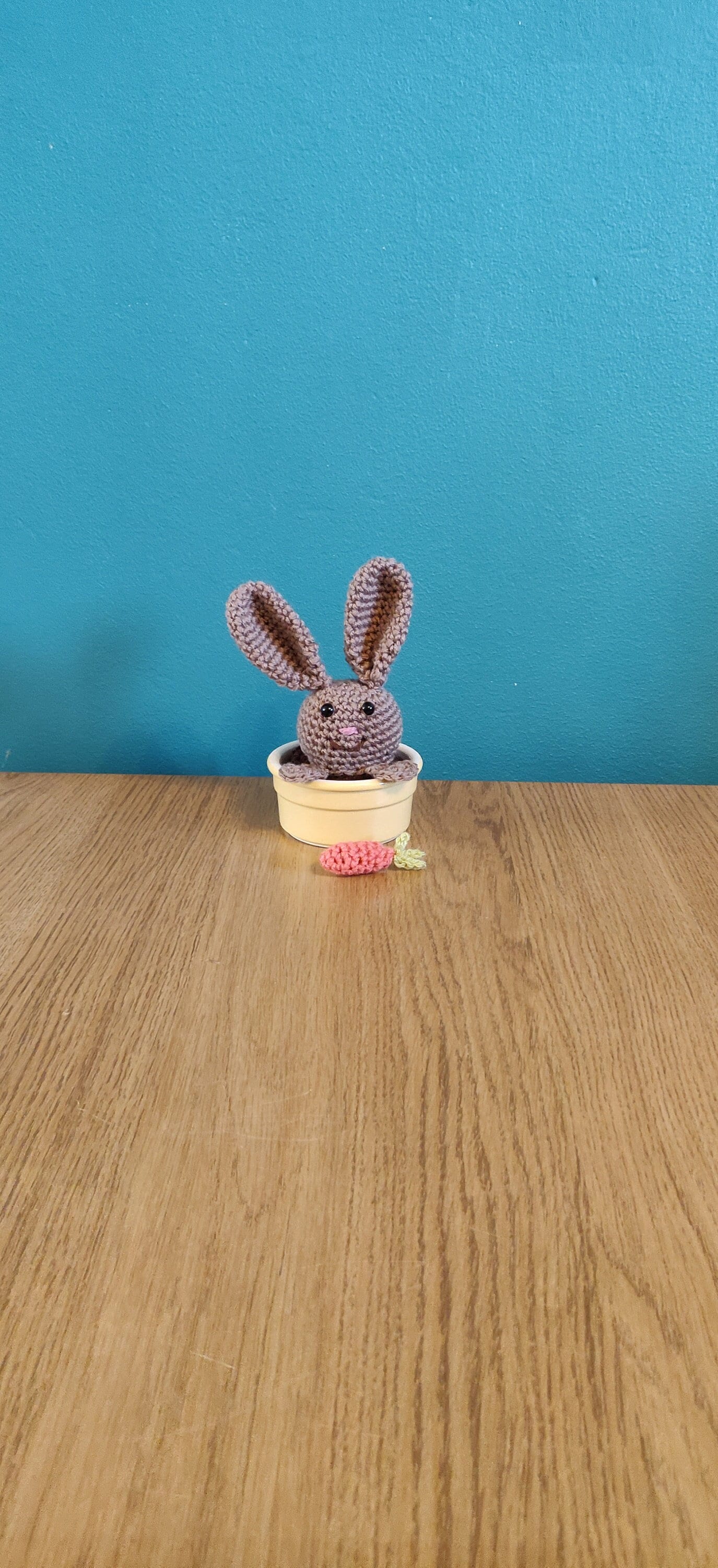 Spring Bunny in Plant Pot, Easter Decorations, Crochet Bunny, Easter Bunny with Carrot, Easter Gift, Spring Plant, Easter Bunny Ornament