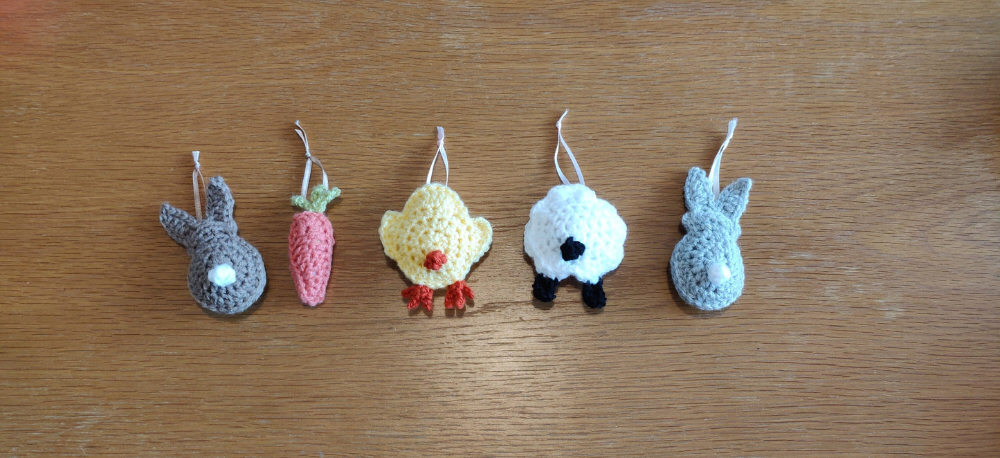 Set of Five Easter Tree Decorations, Easter Bunny, Easter Gift, Easter Chick Crochet, Spring Decor, Easter Tree Ornament, Easter Garland