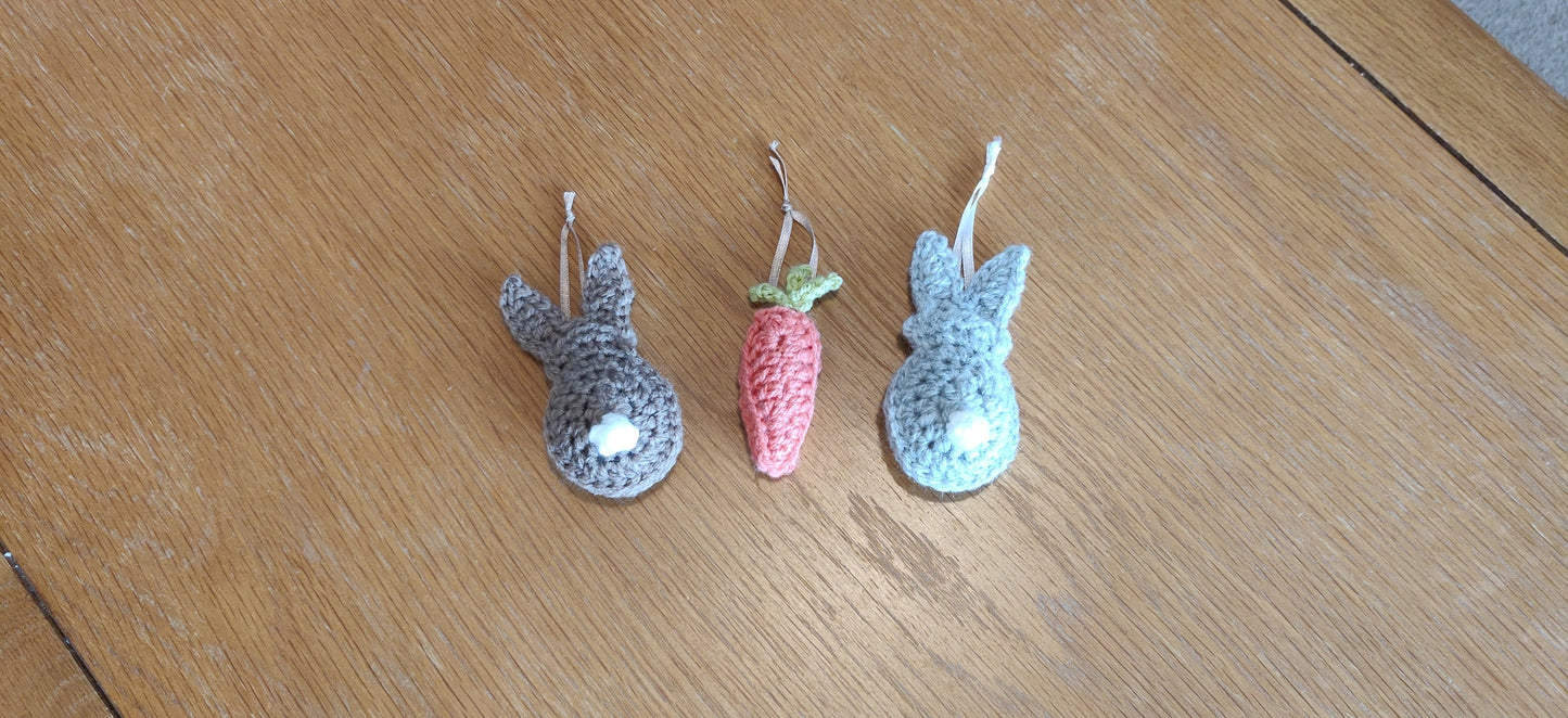 Set of Three Easter Tree Decorations, Easter Bunny, Easter Gift, Easter Crochet, Spring Decor, Easter Tree Ornament, Easter Garland