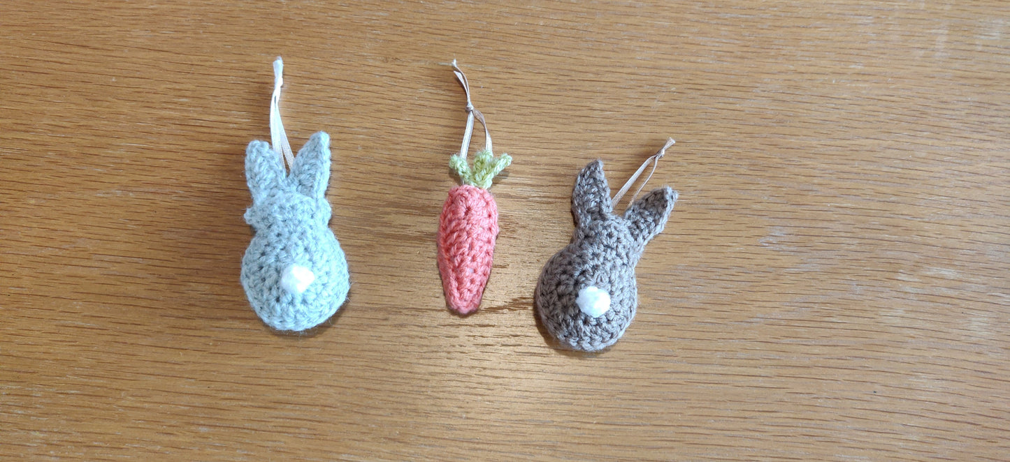 Set of Three Easter Tree Decorations, Easter Bunny, Easter Gift, Easter Crochet, Spring Decor, Easter Tree Ornament, Easter Garland