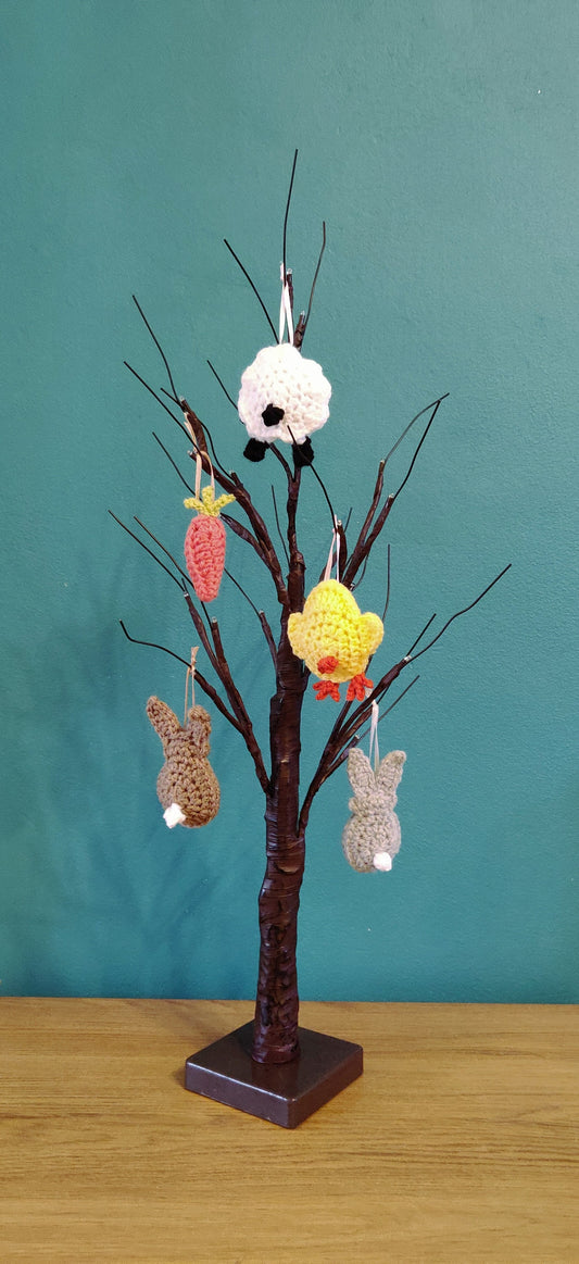 Set of Five Easter Tree Decorations, Easter Bunny, Easter Gift, Easter Chick Crochet, Spring Decor, Easter Tree Ornament, Easter Garland