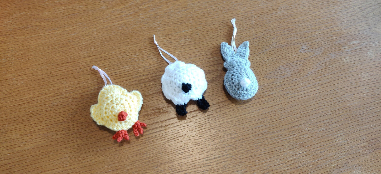 Set of Three Easter Tree Decorations, Easter Bunny, Easter Gift, Easter Chick Crochet, Spring Decor, Easter Tree Ornament, Easter Garland