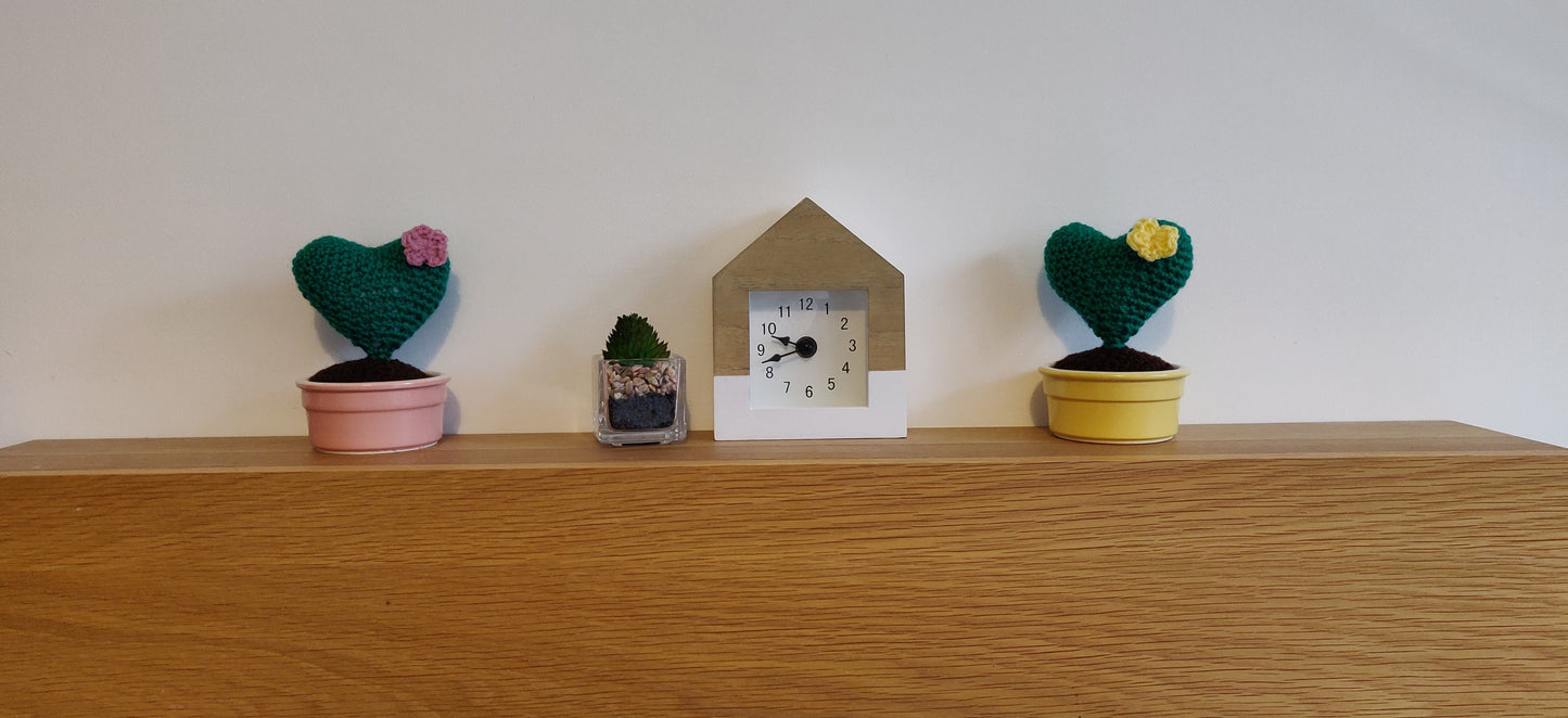 Set of Two Crochet Heart Cacti, Flower Pot Decor