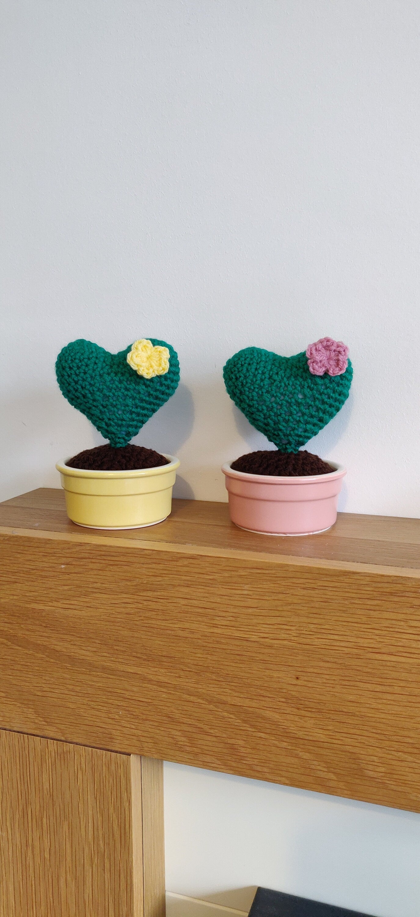 Set of Two Crochet Heart Cacti, Flower Pot Decor