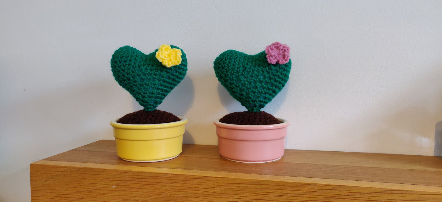 Set of Two Crochet Heart Cacti, Flower Pot Decor
