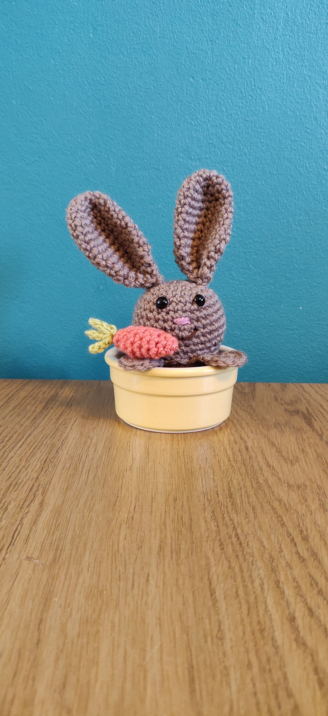 Spring Bunny in Plant Pot, Easter Decorations, Crochet Bunny, Easter Bunny with Carrot, Easter Gift, Spring Plant, Easter Bunny Ornament