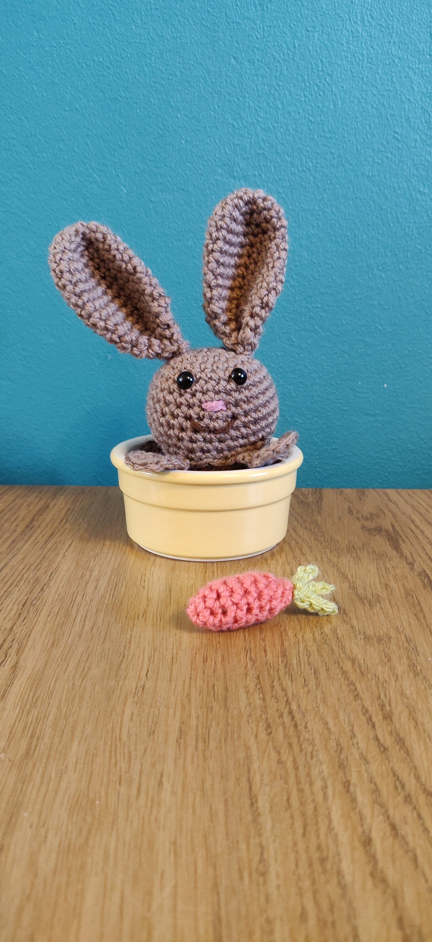 Spring Bunny in Plant Pot, Easter Decorations, Crochet Bunny, Easter Bunny with Carrot, Easter Gift, Spring Plant, Easter Bunny Ornament