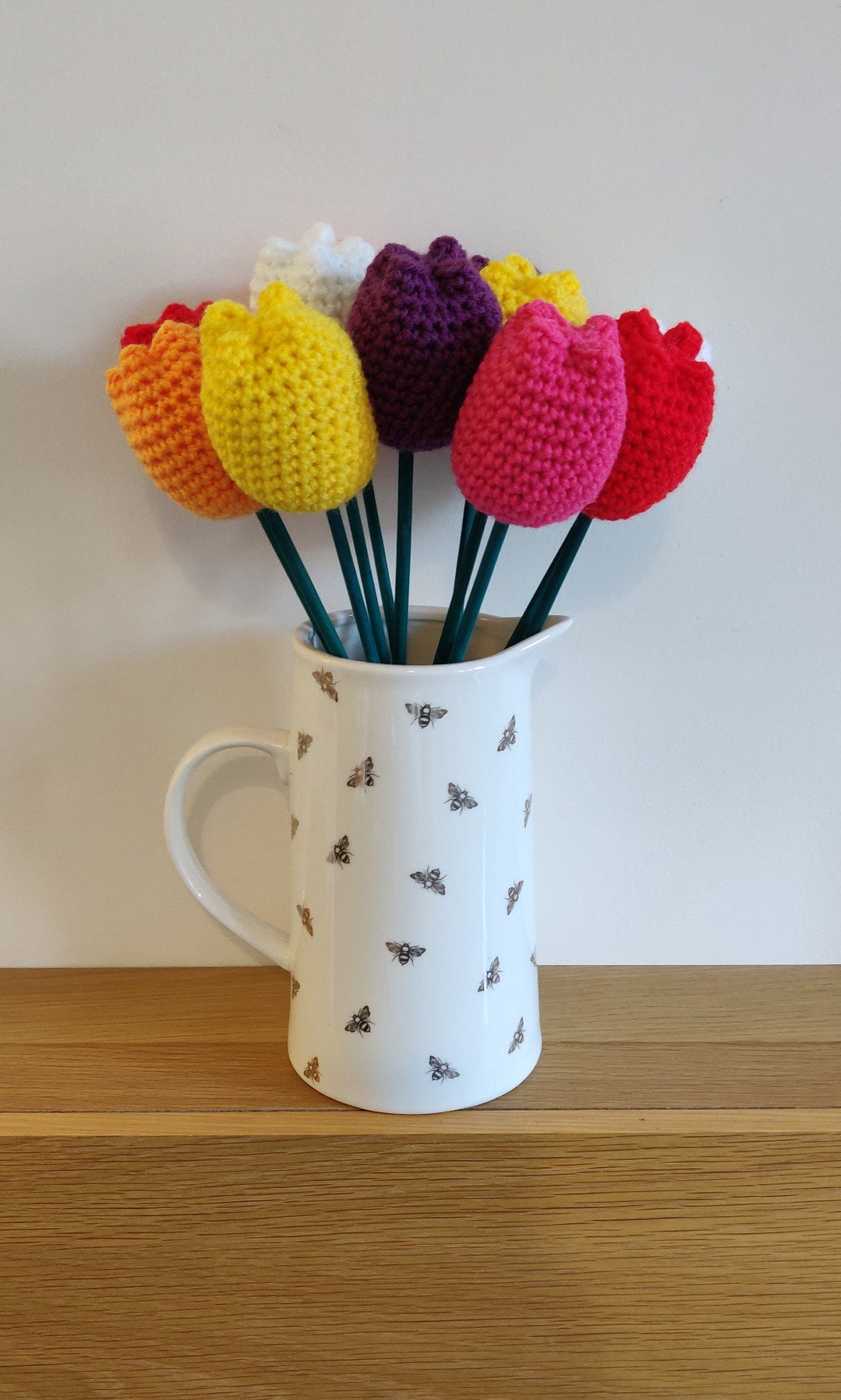 Crochet Rainbow Tulips, Artificial Flowers Bouquet, Birthday Gift