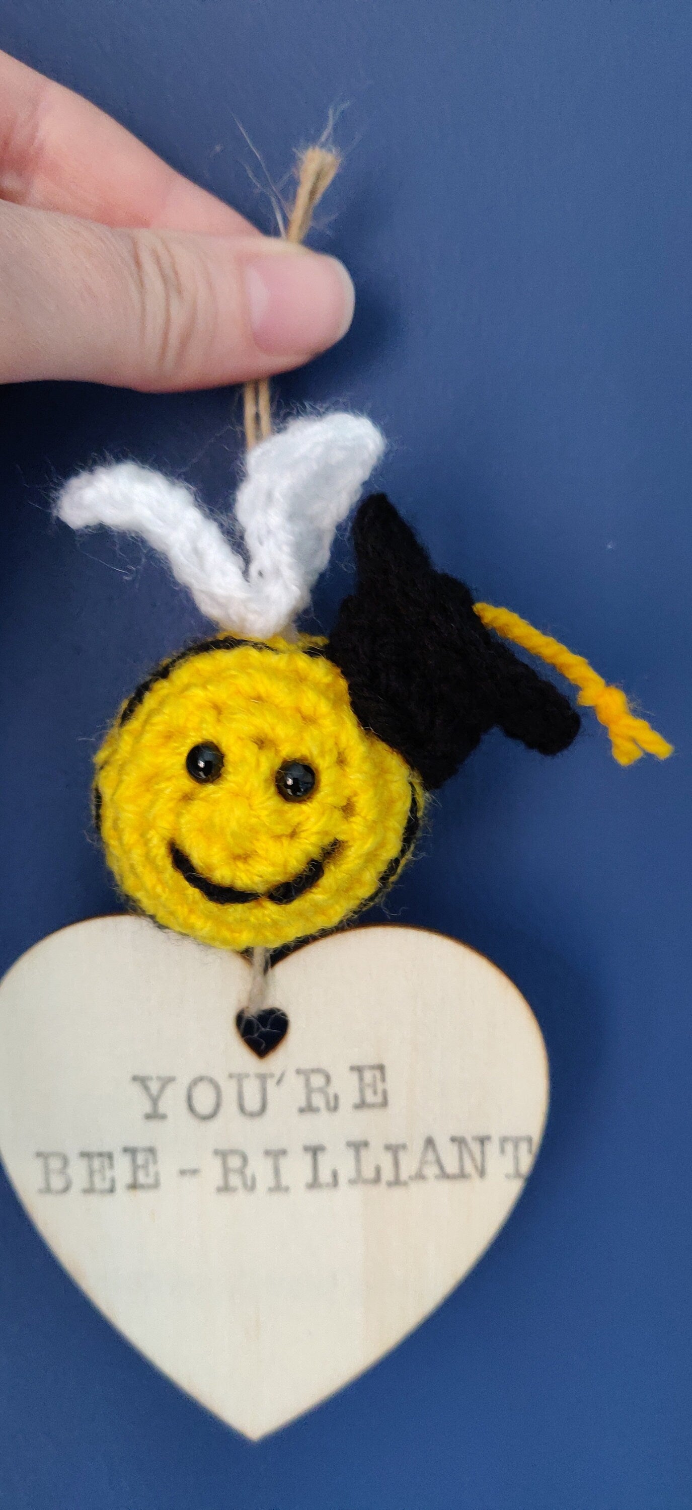 Crocheted Bee Graduation Gift, Pun Sign, College Keepsake