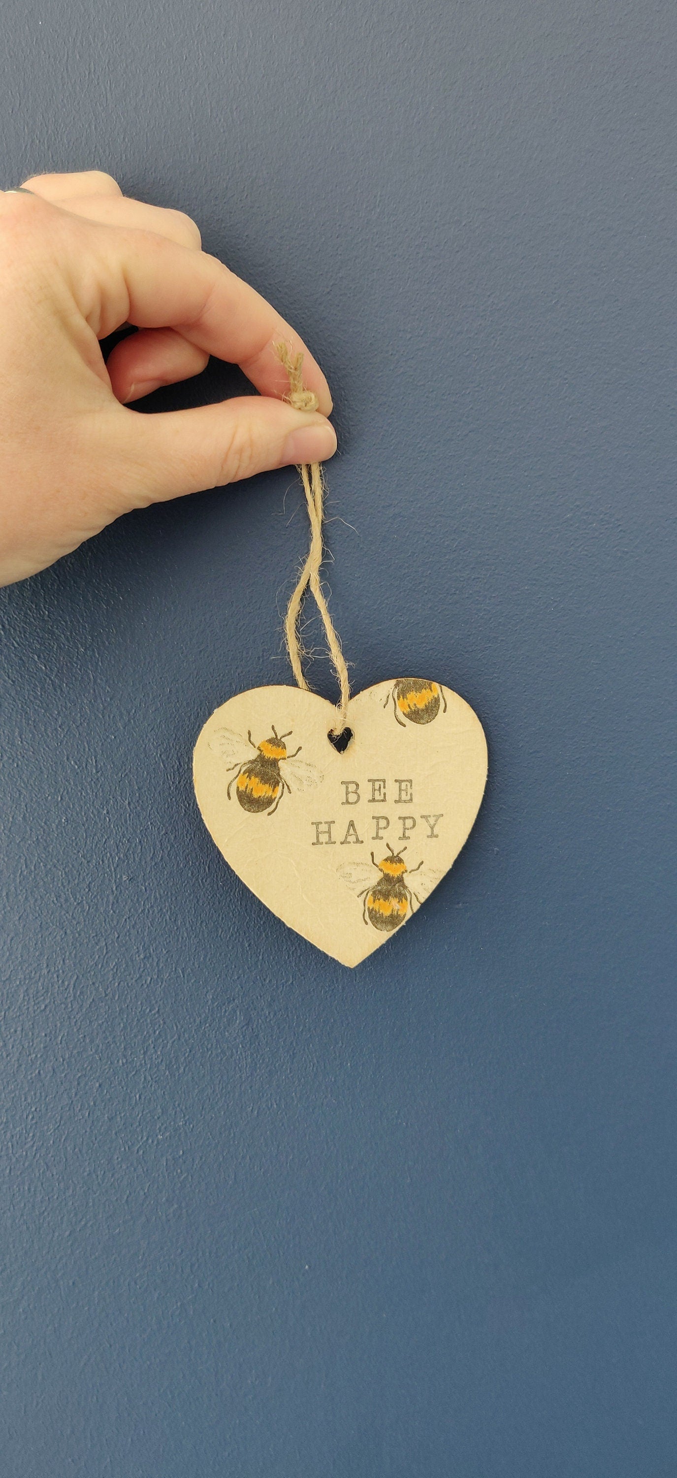 Bee Happy Wooden Sign, Wall Plaque, Wooden Heart Gift, Bee Gift for Her, Positive Present, Bee Happy Art, Door Hanger, Tiered Tray Decor