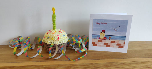 Birthday Cupcake, Happy Birthday Cake With Candle, Cake Prop, Crochet Cake, Fake Cupcake, Artificial Cake Decor, First Birthday Keepsake