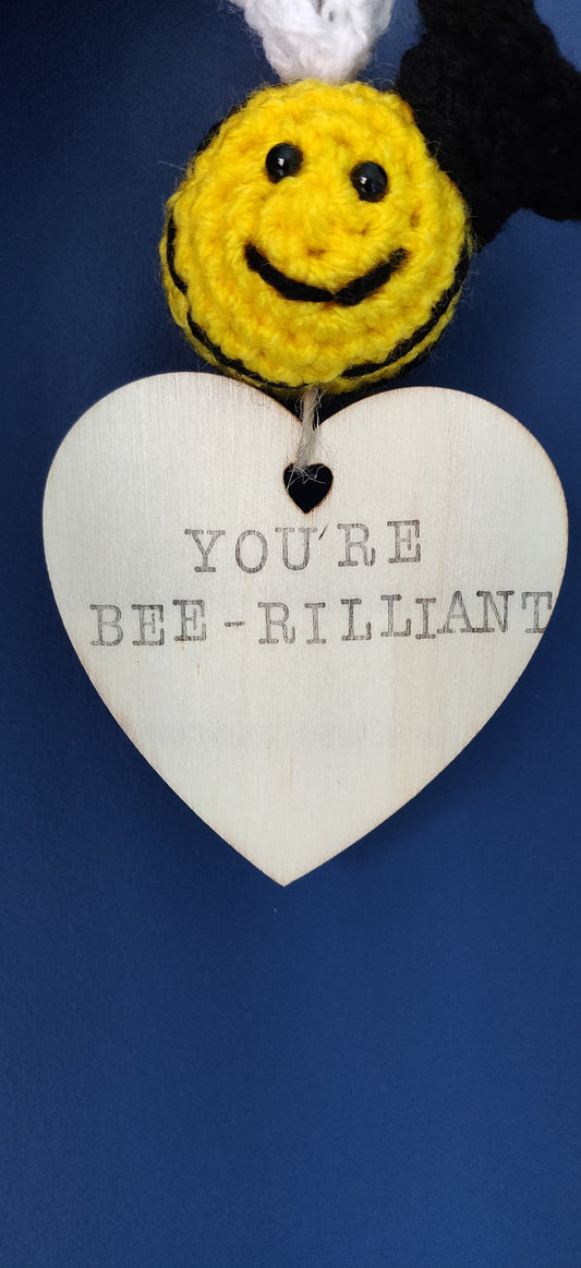 Crocheted Bee Graduation Gift, Pun Sign, College Keepsake