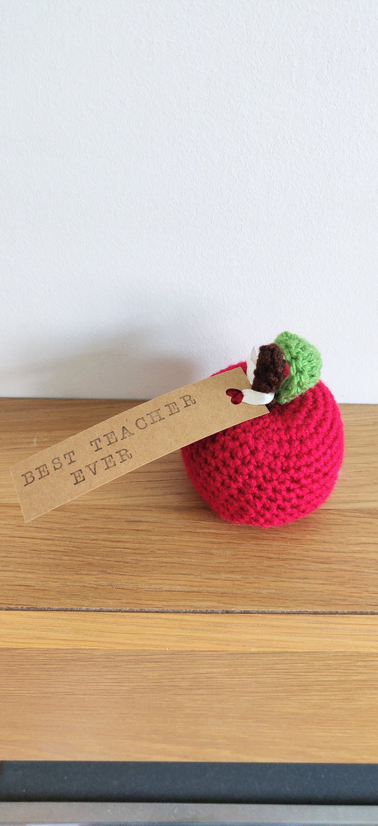 Apple Teacher Gift, End of Term Present, Crochet Apple, Personalised Teacher Appreciation, Red Apple Prop, Thank you for Helping me Grow