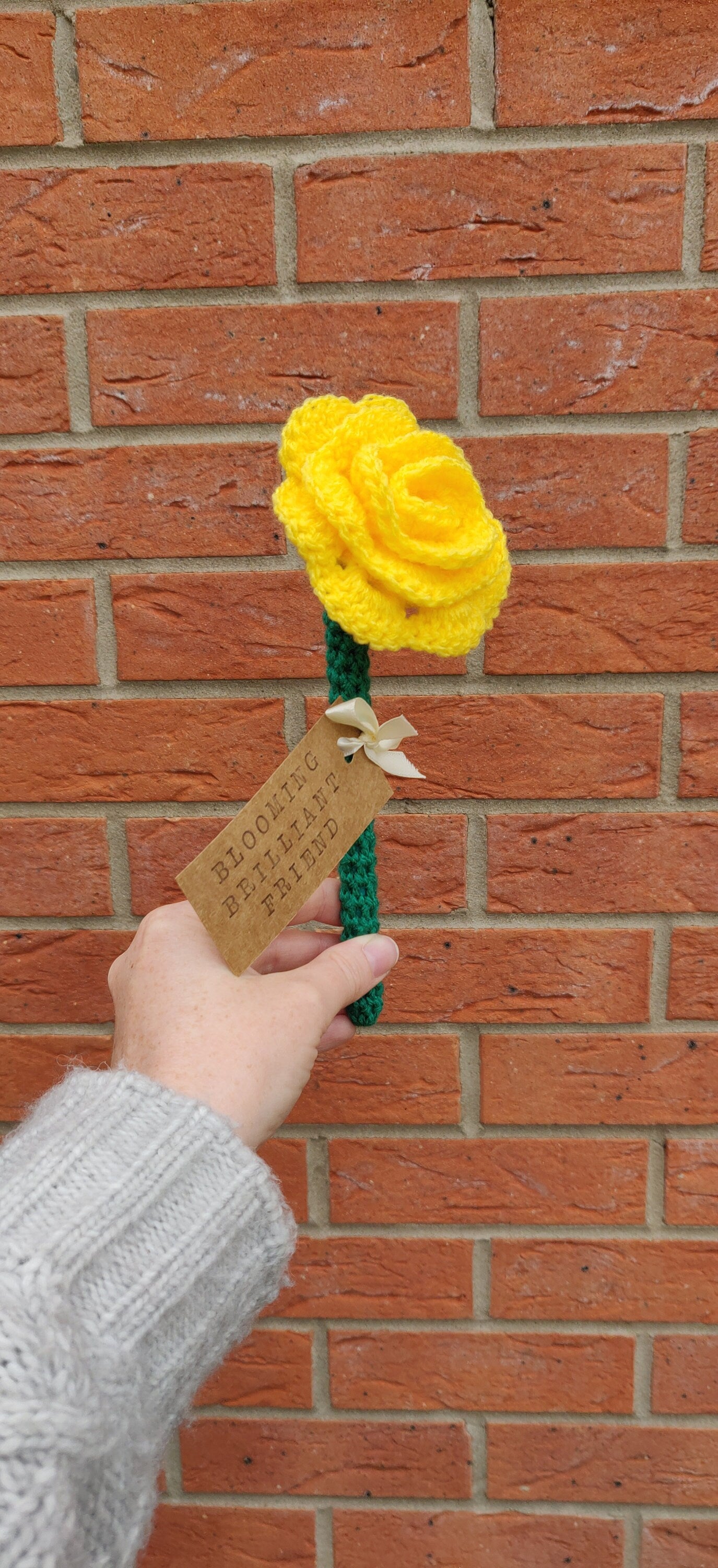 Yellow Rose Gift, Crochet Rose, Gift for Friends, Blooming Brilliant Friend, Personalised, Customized Artificial Yellow Rose, Galentine Gift